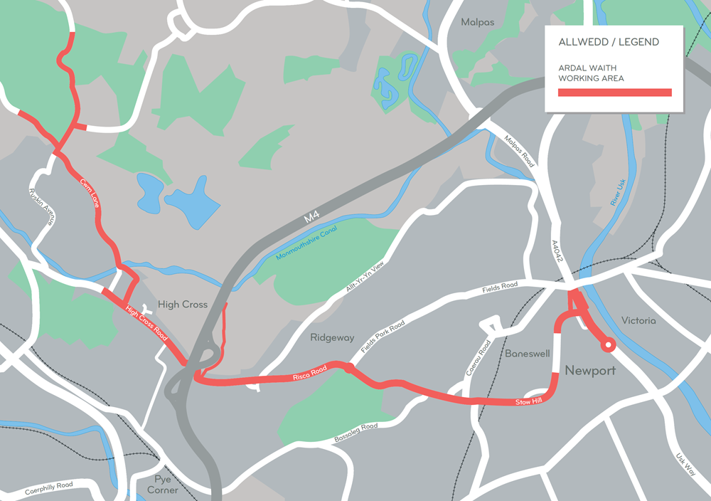 A map of the Newport West investment working area